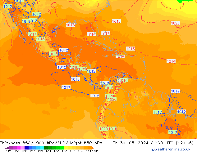 Thck 850-1000 hPa ECMWF Čt 30.05.2024 06 UTC