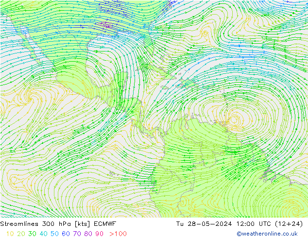 Linha de corrente 300 hPa ECMWF Ter 28.05.2024 12 UTC