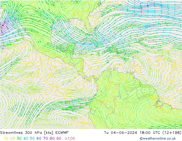 Ligne de courant 300 hPa ECMWF mar 04.06.2024 18 UTC