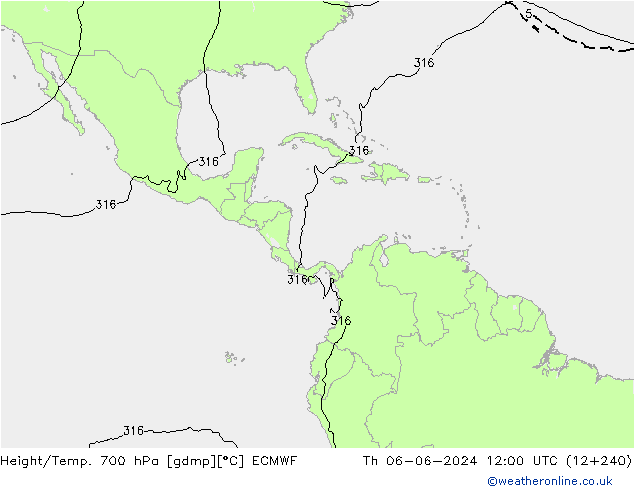 Height/Temp. 700 hPa ECMWF Th 06.06.2024 12 UTC