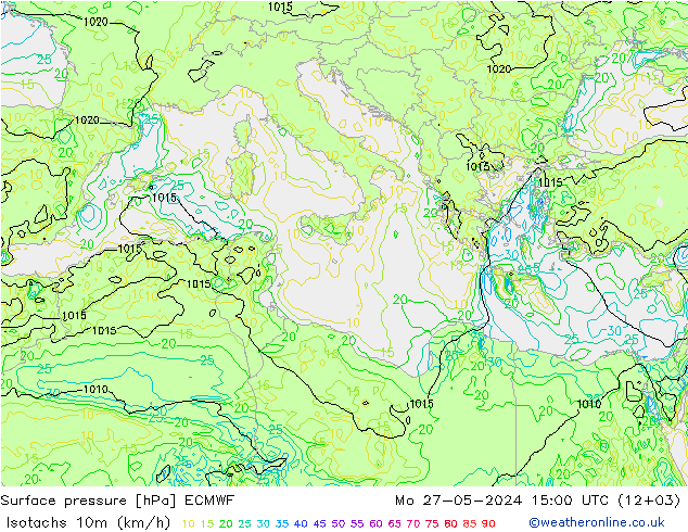 Isotachs (kph) ECMWF пн 27.05.2024 15 UTC