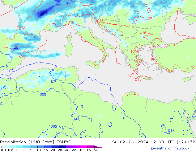 Precipitación (12h) ECMWF dom 02.06.2024 00 UTC