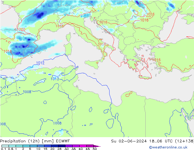 Totale neerslag (12h) ECMWF zo 02.06.2024 06 UTC