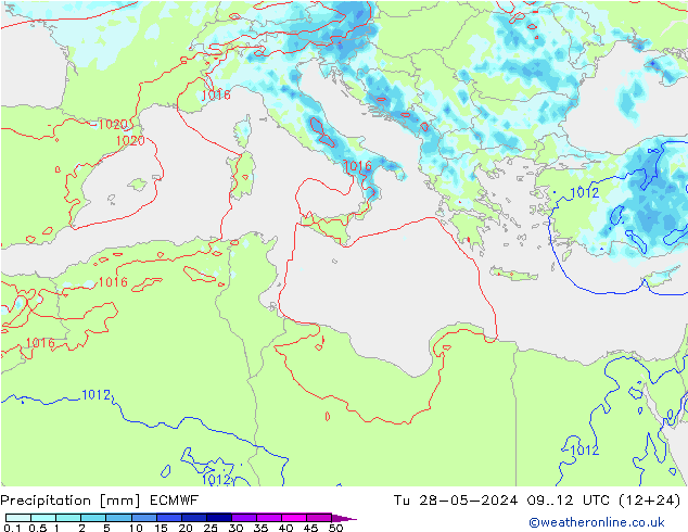 Srážky ECMWF Út 28.05.2024 12 UTC
