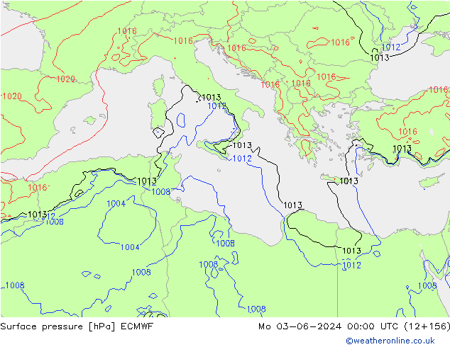 Atmosférický tlak ECMWF Po 03.06.2024 00 UTC