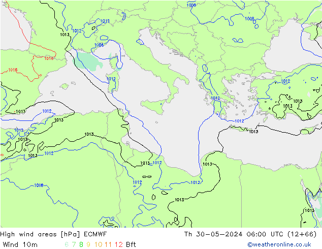 High wind areas ECMWF Qui 30.05.2024 06 UTC