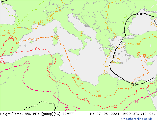 Z500/Rain (+SLP)/Z850 ECMWF Mo 27.05.2024 18 UTC