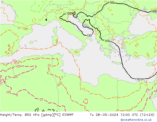 Z500/Rain (+SLP)/Z850 ECMWF Tu 28.05.2024 12 UTC