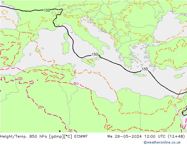 Z500/Rain (+SLP)/Z850 ECMWF  29.05.2024 12 UTC