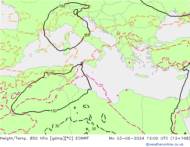 Z500/Rain (+SLP)/Z850 ECMWF Mo 03.06.2024 12 UTC