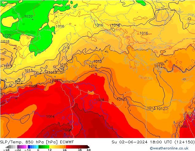 SLP/Temp. 850 hPa ECMWF dim 02.06.2024 18 UTC