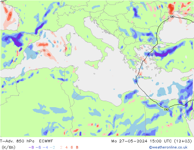 T-Adv. 850 hPa ECMWF Mo 27.05.2024 15 UTC