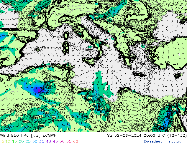 Vento 850 hPa ECMWF Dom 02.06.2024 00 UTC