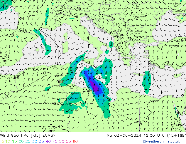 Wind 950 hPa ECMWF Po 03.06.2024 12 UTC