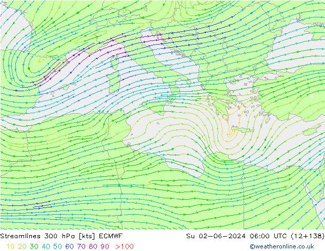 Rüzgar 300 hPa ECMWF Paz 02.06.2024 06 UTC