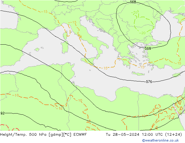 Z500/Rain (+SLP)/Z850 ECMWF Tu 28.05.2024 12 UTC