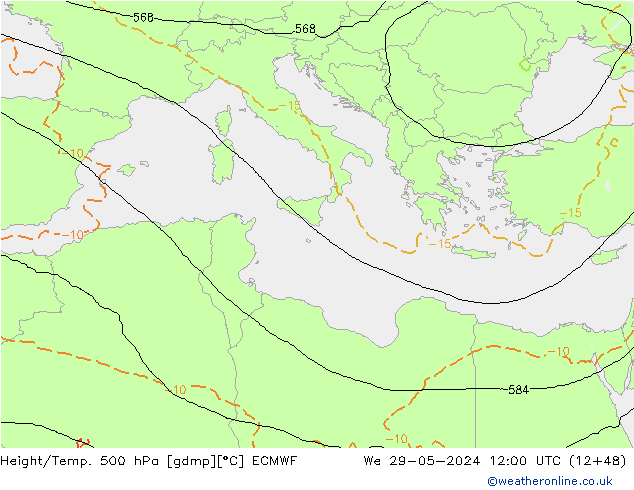 Z500/Rain (+SLP)/Z850 ECMWF  29.05.2024 12 UTC