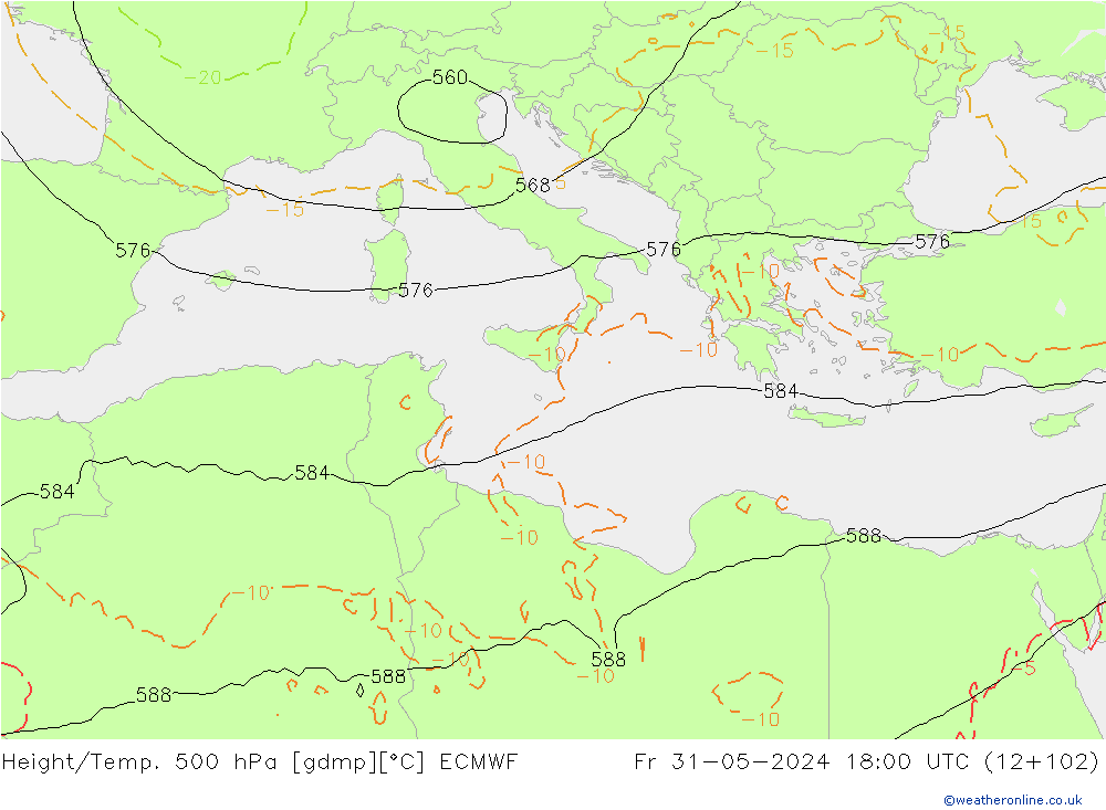 Z500/Rain (+SLP)/Z850 ECMWF vie 31.05.2024 18 UTC