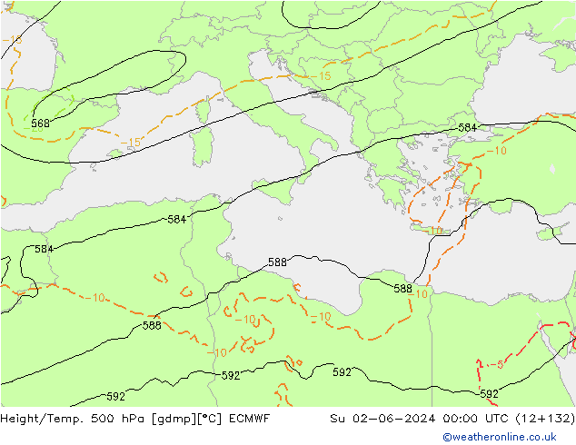 Z500/Rain (+SLP)/Z850 ECMWF dom 02.06.2024 00 UTC