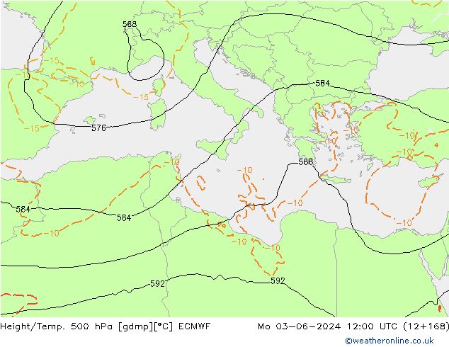 Z500/Rain (+SLP)/Z850 ECMWF Mo 03.06.2024 12 UTC