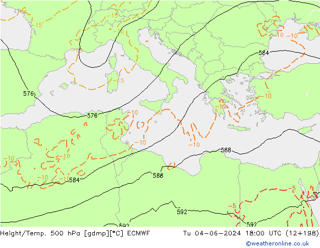 Z500/Rain (+SLP)/Z850 ECMWF вт 04.06.2024 18 UTC