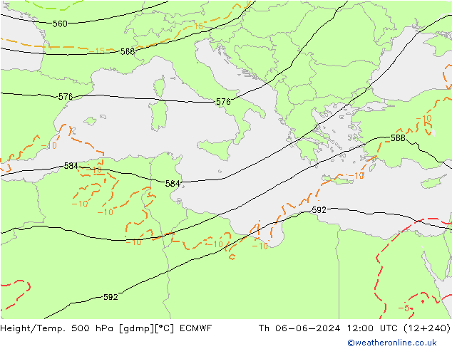 Height/Temp. 500 hPa ECMWF Do 06.06.2024 12 UTC