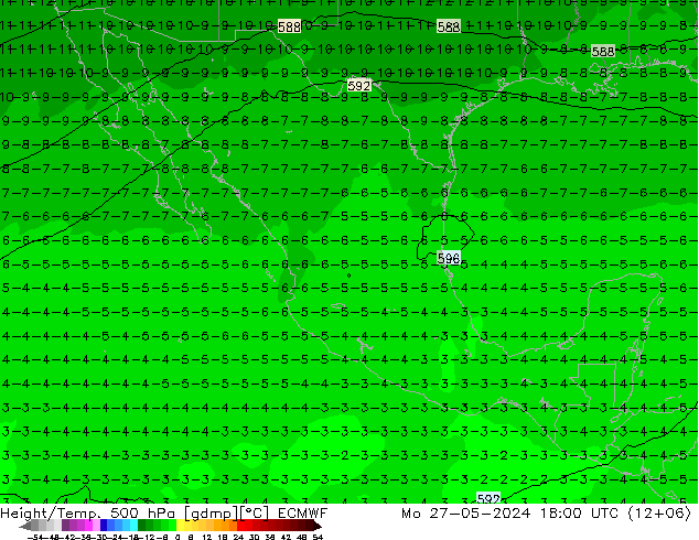 Z500/Rain (+SLP)/Z850 ECMWF lun 27.05.2024 18 UTC