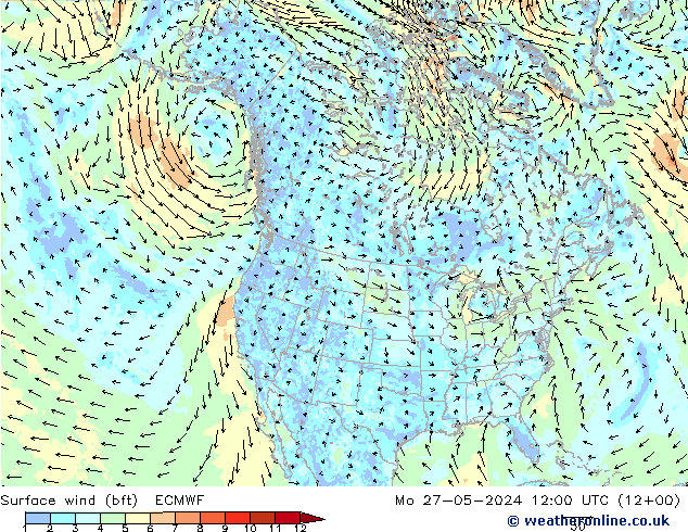 Wind 10 m (bft) ECMWF ma 27.05.2024 12 UTC