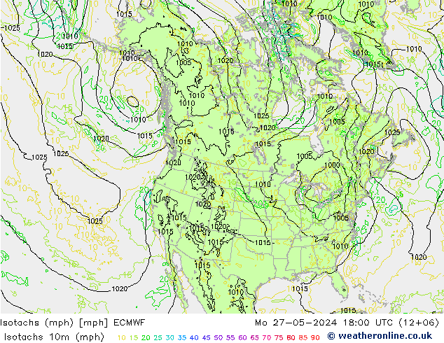 Isotachen (mph) ECMWF Mo 27.05.2024 18 UTC