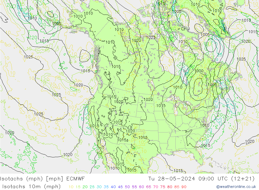 Isotachs (mph) ECMWF Tu 28.05.2024 09 UTC