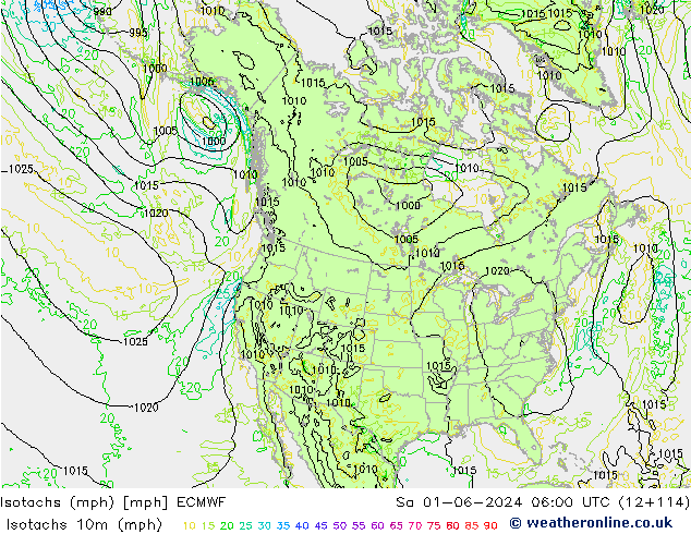 Isotachs (mph) ECMWF sab 01.06.2024 06 UTC