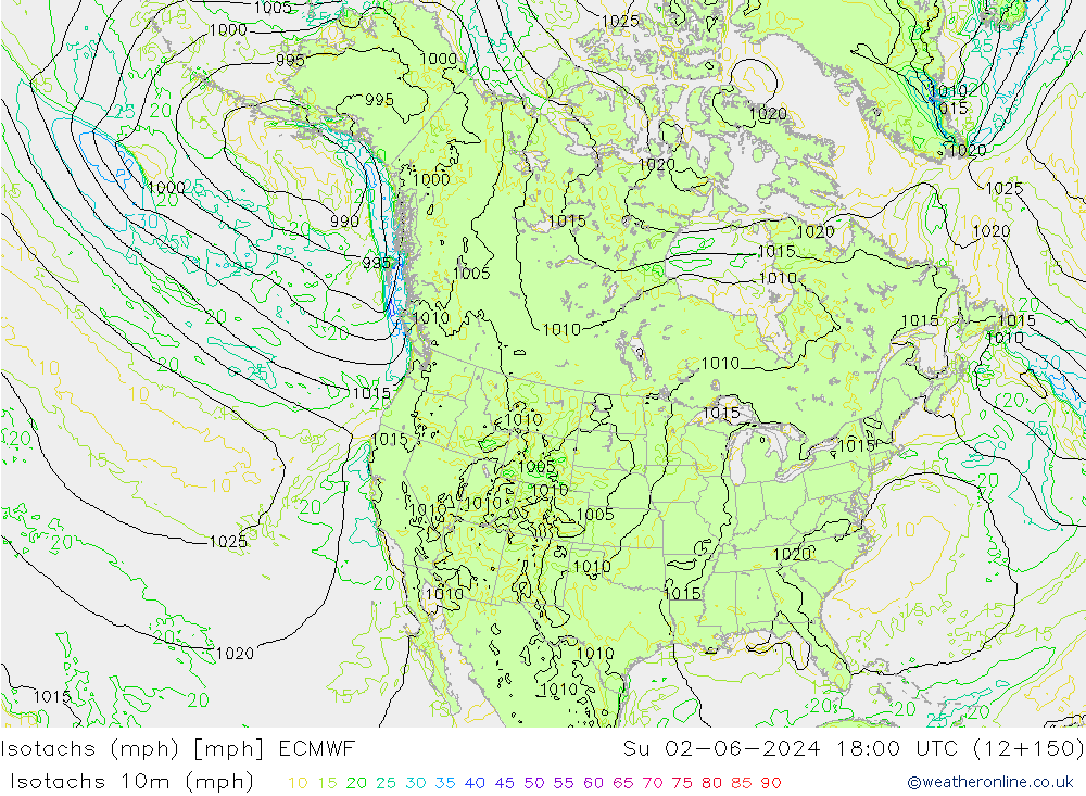 Eşrüzgar Hızları mph ECMWF Paz 02.06.2024 18 UTC