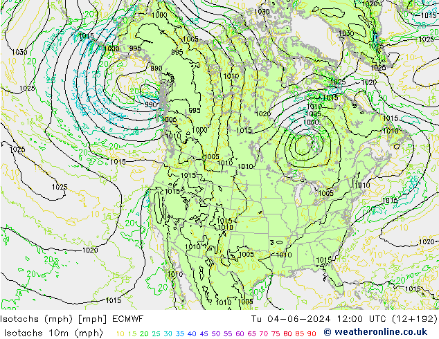 Isotachen (mph) ECMWF Di 04.06.2024 12 UTC