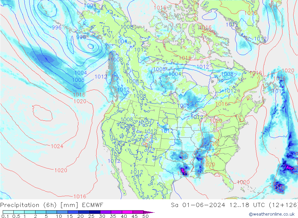 Precipitation (6h) ECMWF Sa 01.06.2024 18 UTC