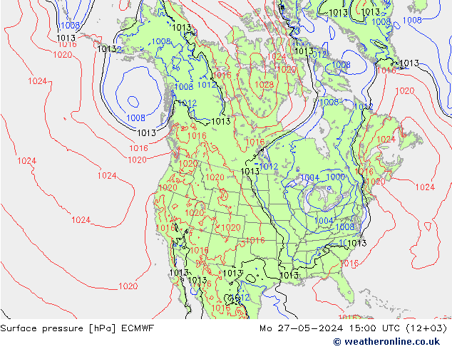 Presión superficial ECMWF lun 27.05.2024 15 UTC