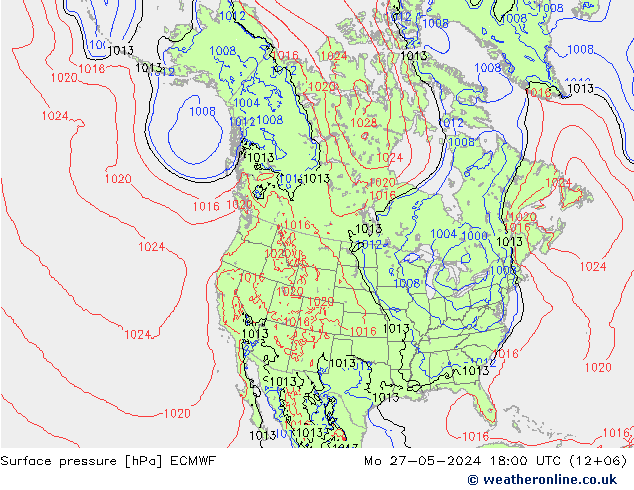 Atmosférický tlak ECMWF Po 27.05.2024 18 UTC
