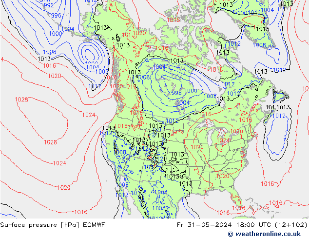 Surface pressure ECMWF Fr 31.05.2024 18 UTC