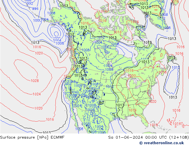 pressão do solo ECMWF Sáb 01.06.2024 00 UTC