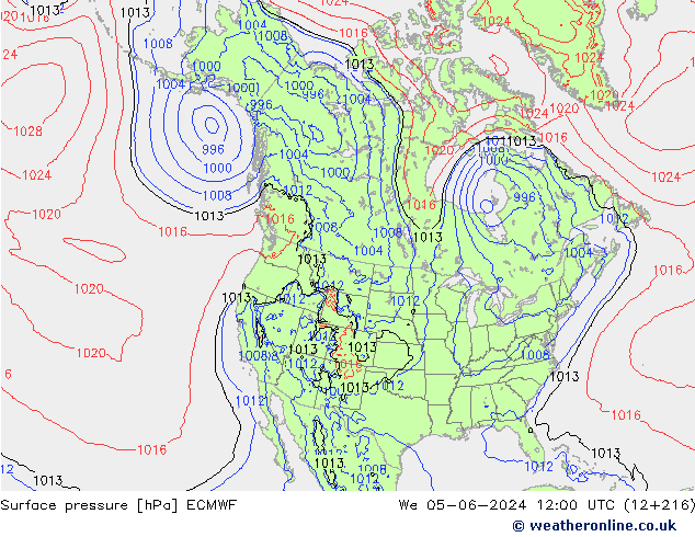 Presión superficial ECMWF mié 05.06.2024 12 UTC