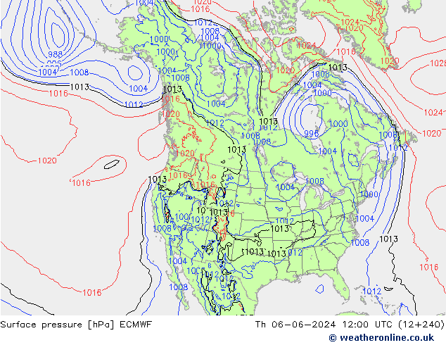 Surface pressure ECMWF Th 06.06.2024 12 UTC