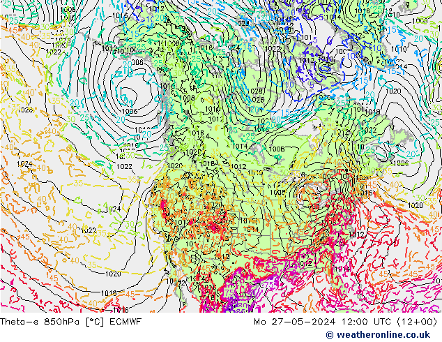 Theta-e 850hPa ECMWF ma 27.05.2024 12 UTC