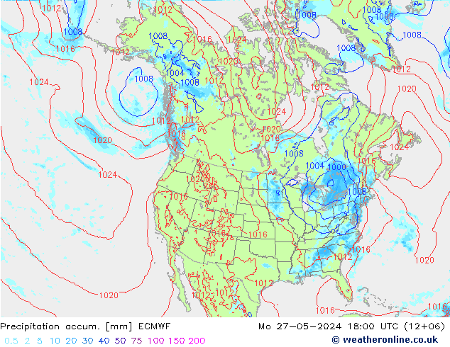 Precipitation accum. ECMWF пн 27.05.2024 18 UTC