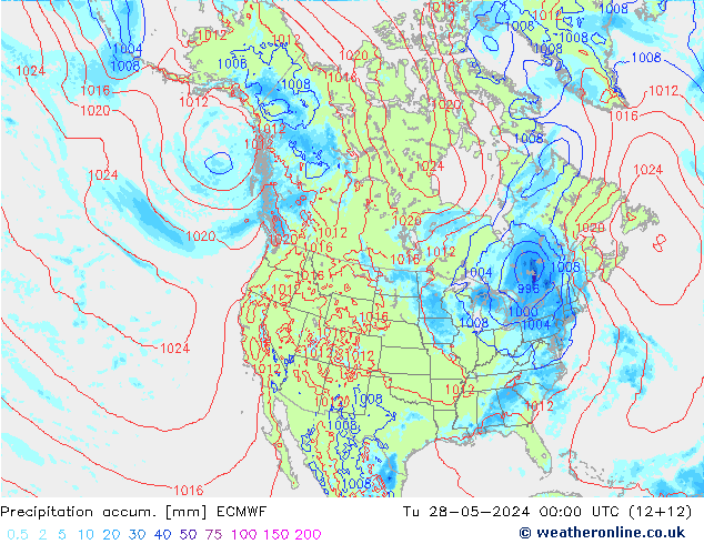 Precipitation accum. ECMWF 星期二 28.05.2024 00 UTC