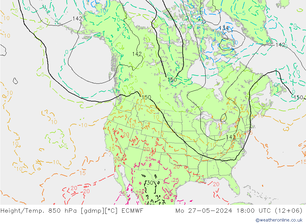 Z500/Rain (+SLP)/Z850 ECMWF Mo 27.05.2024 18 UTC