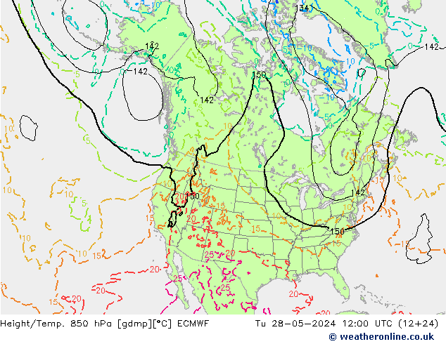 Z500/Rain (+SLP)/Z850 ECMWF wto. 28.05.2024 12 UTC