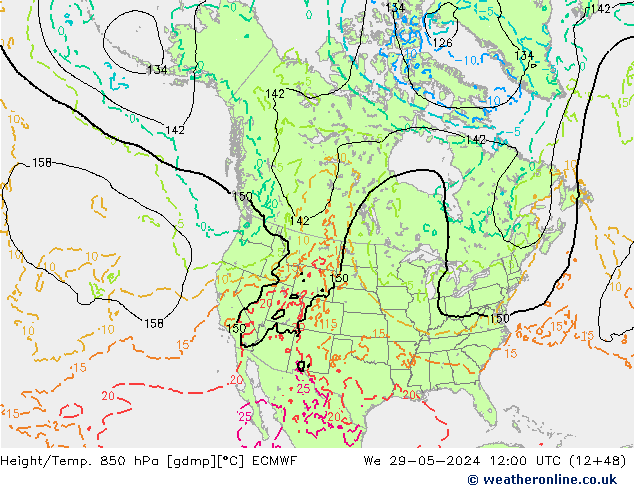 Z500/Rain (+SLP)/Z850 ECMWF We 29.05.2024 12 UTC