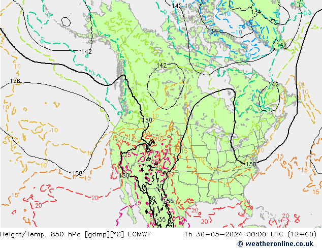 Z500/Rain (+SLP)/Z850 ECMWF Th 30.05.2024 00 UTC