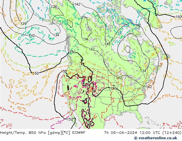 Height/Temp. 850 гПа ECMWF чт 06.06.2024 12 UTC