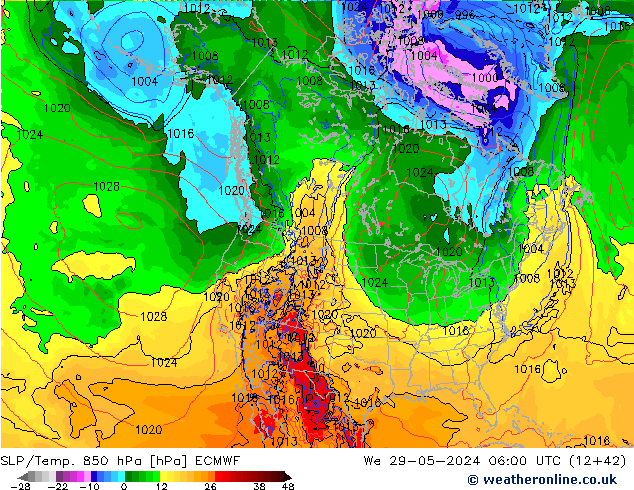 SLP/Temp. 850 hPa ECMWF  29.05.2024 06 UTC