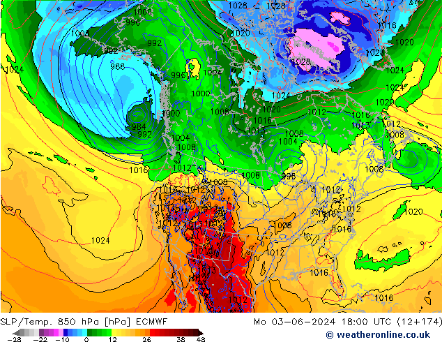 SLP/Temp. 850 hPa ECMWF Po 03.06.2024 18 UTC